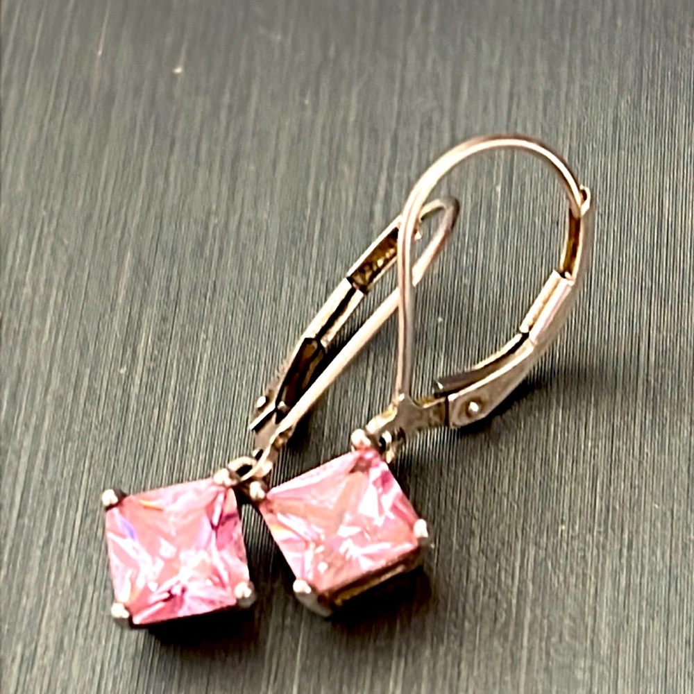 Sterling silver Barbie pink dangle earrings